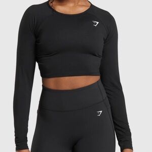 Gymshark Lifting Essential Long Sleeve Crop Top - Black size Medium